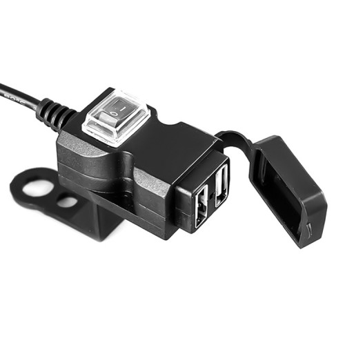 Φορτιστής Dual USB Port 12V Waterproof μοτοσυκλέτας 2.1A - Black