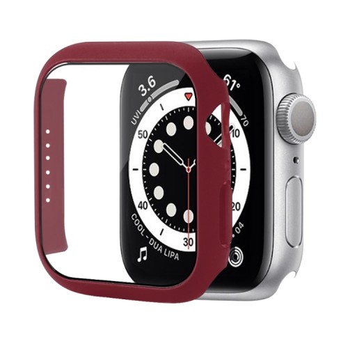 2 in 1 Θήκη Προστασίας  + Tempered Glass Apple Watch Series 7 (45mm) - Wine Red