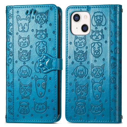 Θήκη Wallet iPhone 13 mini - Cat and Dog Blue