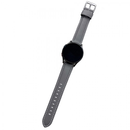 Λουράκι Leather Λευκή Ραφή Samsung Galaxy Watch 4 / Active 2 / Amazfit Bip (20mm) - Grey